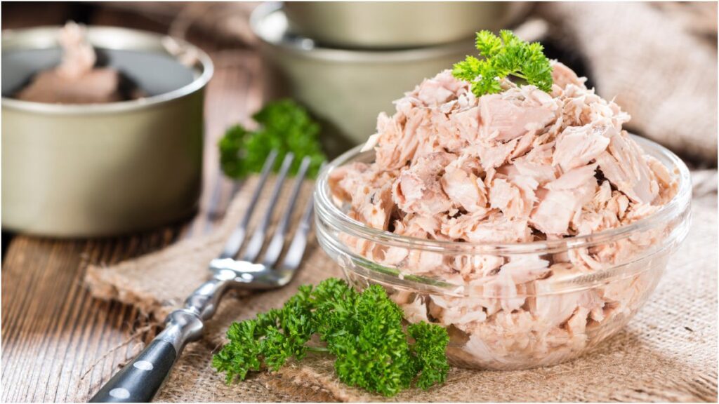 طبق تونة مشوية مع خضار طازجة يوضح فوائد سمك التونة للقلب والرجيم